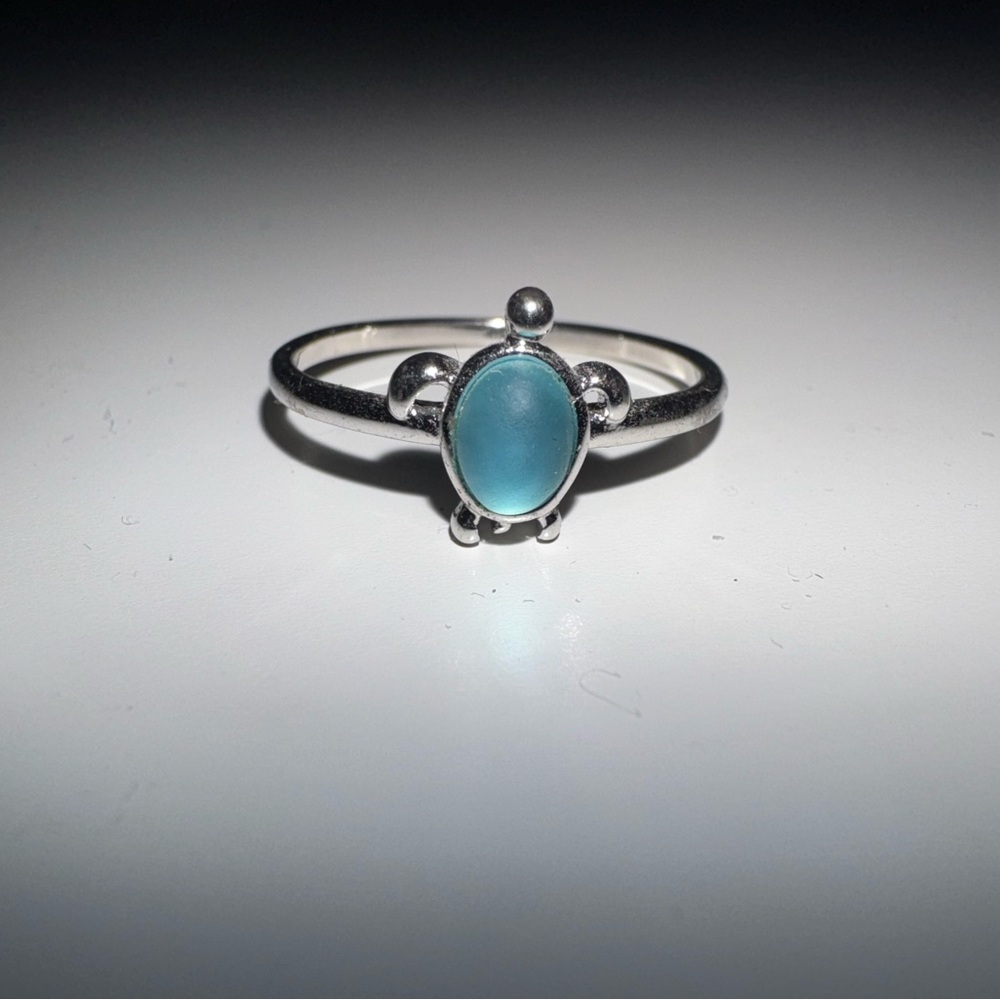 Pura Vida Silver Turtle Ring with Blue Stone